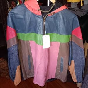 M&K custom Leather Pulloverl Hooded Jacket